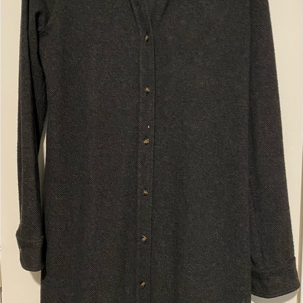 Faherty Legend Sweater Shirt Dress Heathered Black Button-Front Ling-Sleeve S - Picture 3 of 8